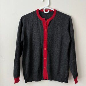 100% cashmere Classic style button down sweater black with red edge